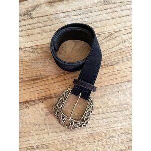 Jacqueline Ferrar Leather Belt Womens M Black Suede Silver Buckle Western